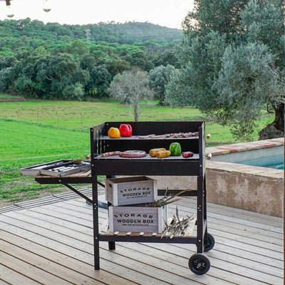 Holzkohlegrill mit Rädern DKD Home Decor Schwarz natürlich Metall Stahl 113 x 51 x 97 cm (113 x 51 x 97 cm)