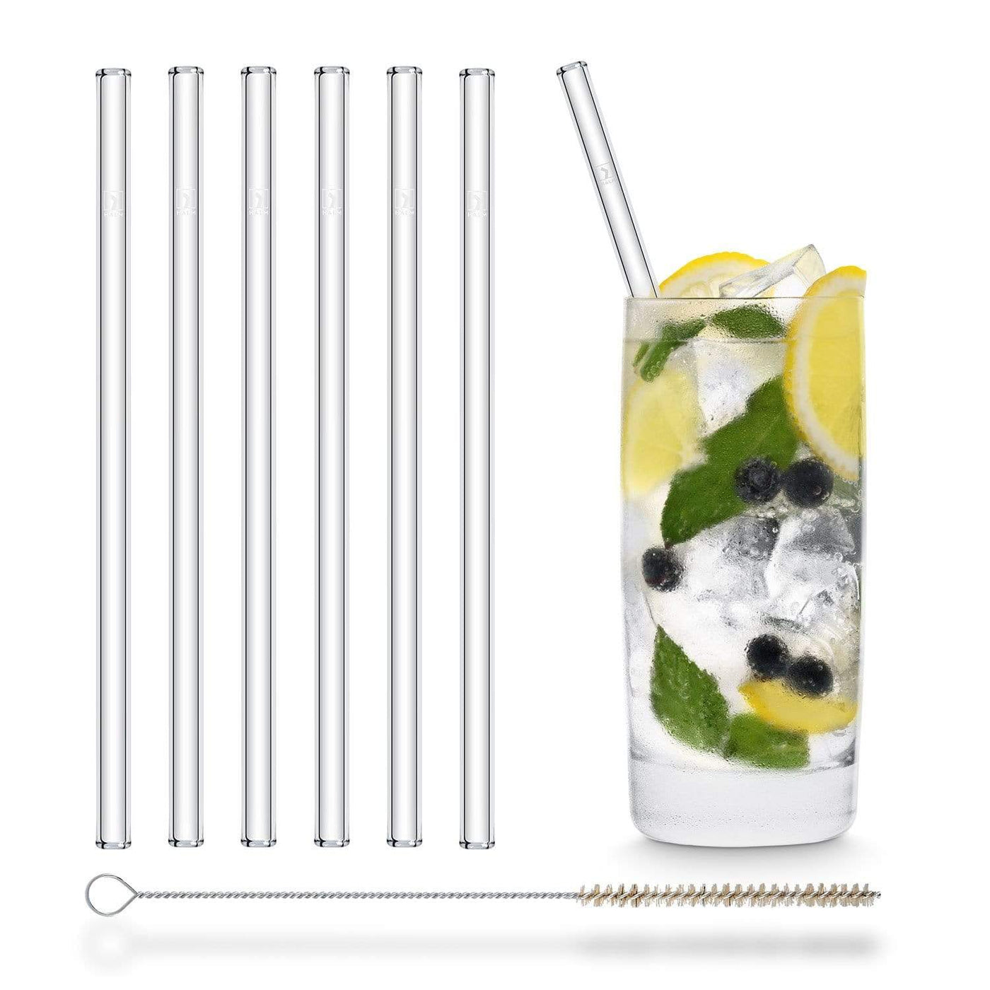6x Glastrinkhalme mit Bürste